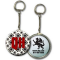 2" Round Metallic Key Chain w/ 3D Lenticular Animated Spinning Wheels - White (Imprinted)